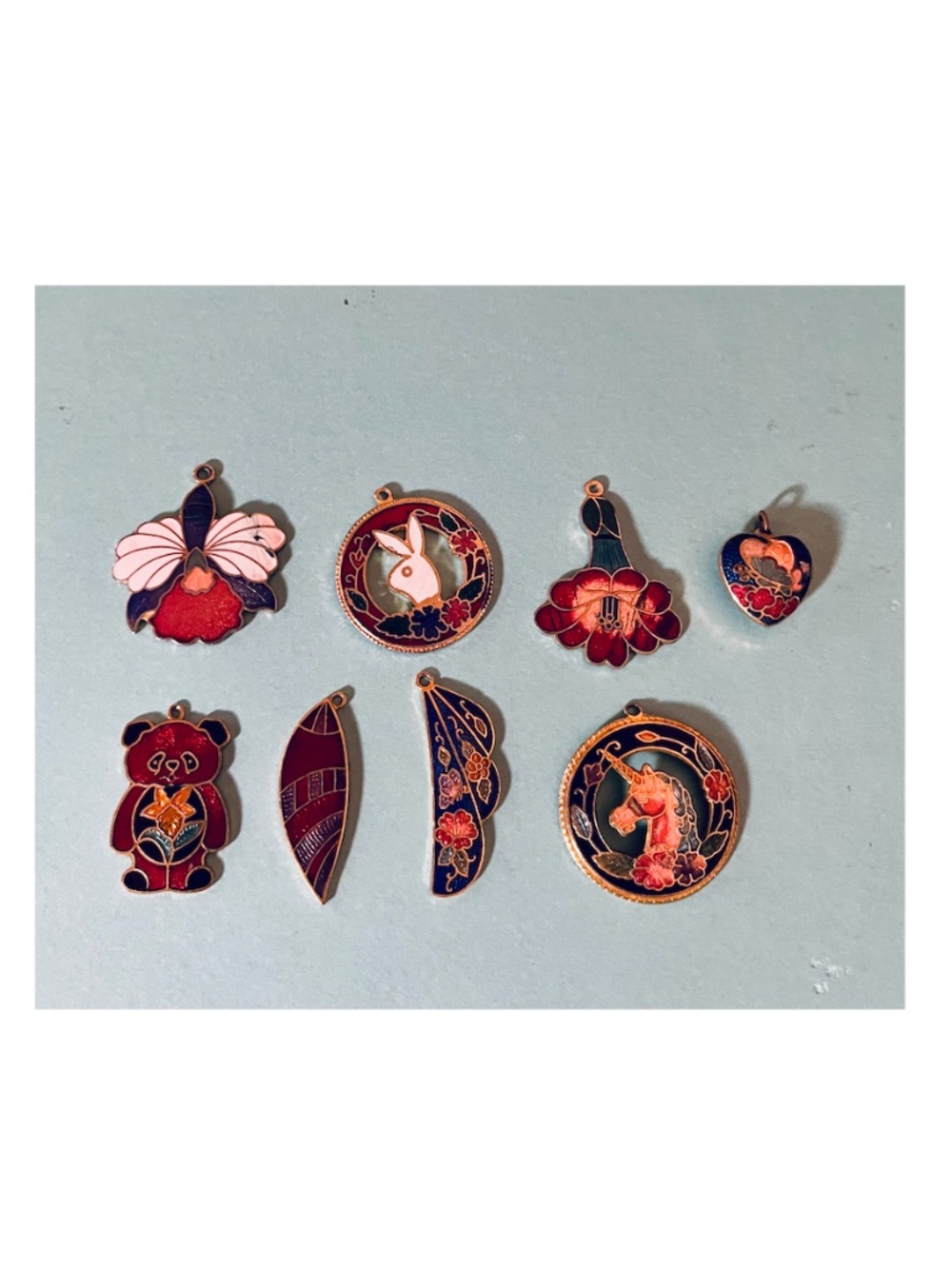 Vintage Cloisonné Pendant Lot of Eight